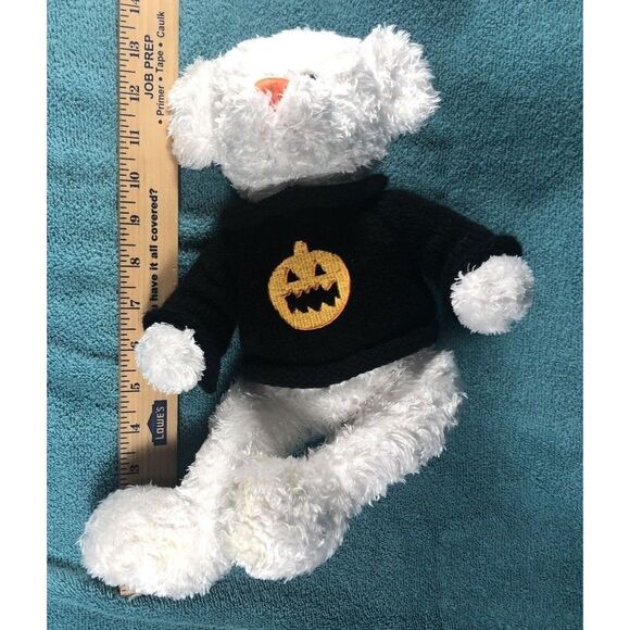 Animal Adventure Plush BEAR White TEDDY w/Black & Orange  Halloween Sweater 12” - Picture 4 of 6